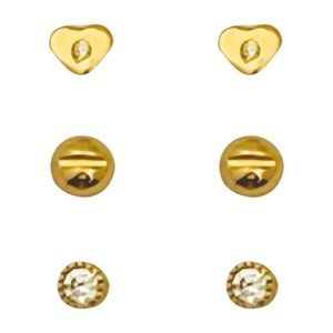 DOLCE VETRA • Three Earrings Set Heart Screw Crystal Pierced Ears